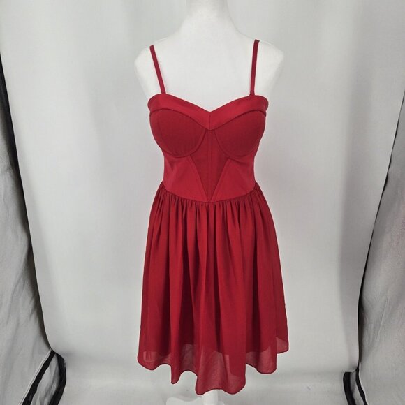 ERIN Fetherston Red Corset Bodice Chiffon Skirt Removable Straps Size 8 - Picture 2 of 10